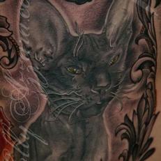 Tattoos - Zar cat with traditional red roses portrait detail - 115549